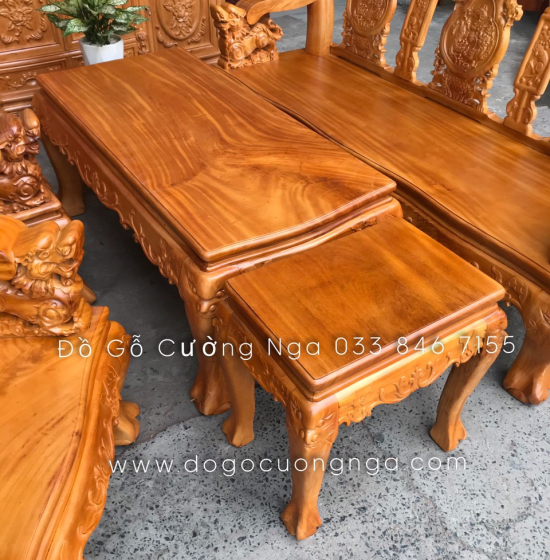 Bộ bàn ghế salon gỗ xà cừ tay 12 chạm nghê hạt 