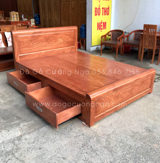 Giường gỗ hương đá ngăn kéo hiên đại 