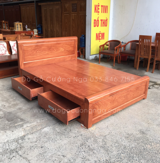 Giường gỗ hương đá ngăn kéo hiên đại 