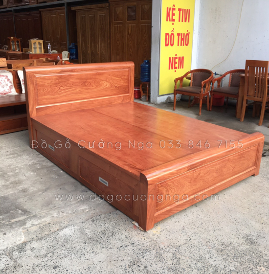 Giường gỗ hương đá ngăn kéo hiên đại 