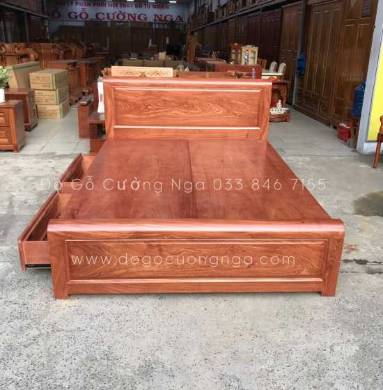 Giường gỗ hương đá ngăn kéo hiên đại 