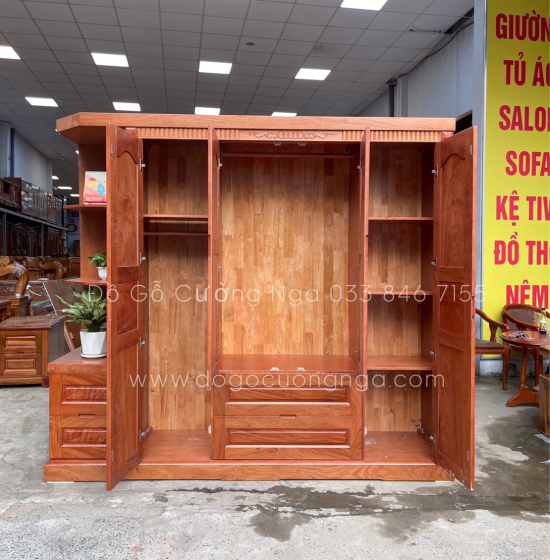 Tủ quần áo gỗ hương đá 2m3 kèm kệ - vế  trái 