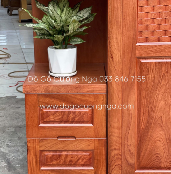 Tủ quần áo gỗ hương đá 4 cánh kèm kệ - vế phải 