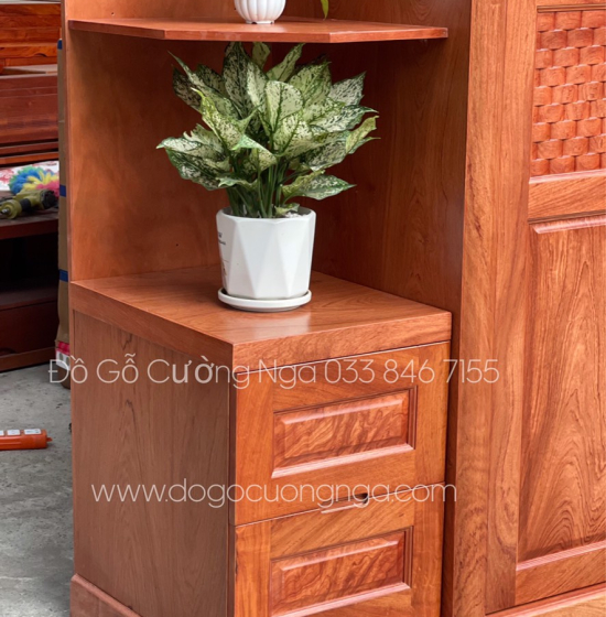 Tủ quần áo gỗ hương đá 2m3 kèm kệ - vế  trái 