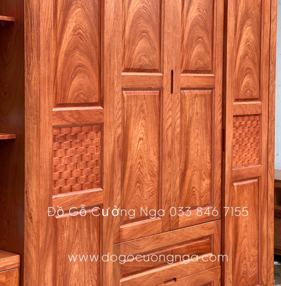 Tủ quần áo gỗ hương đá 2m3 kèm kệ - vế  trái 