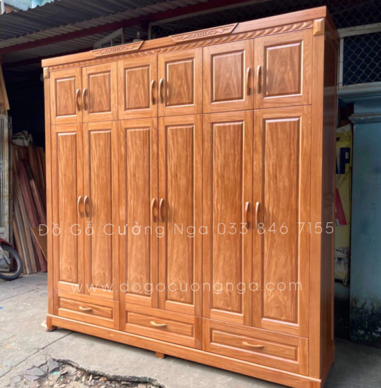 Tủ quần áo gỗ đinh hương 6 cánh - 2 tầng hiện đại 