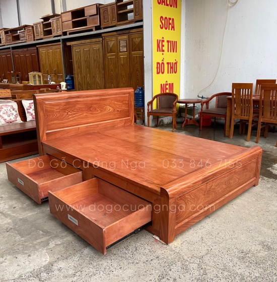 Giường gỗ hương đá ngăn kéo hiên đại 