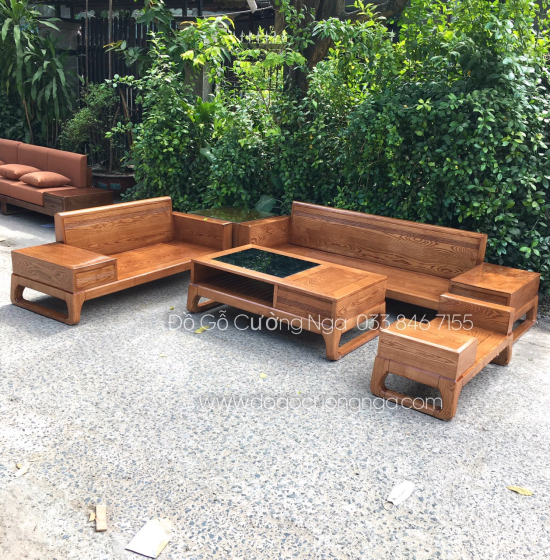 Bộ Bàn Ghế Sofa Hai Văng Gỗ Sồi Nga Hiện Đại - Kèm Nệm 