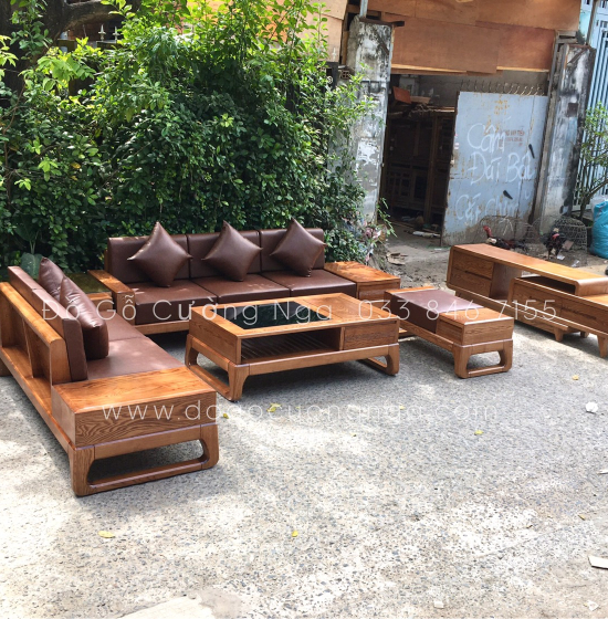 Bộ Bàn Ghế Sofa Hai Văng Gỗ Sồi Nga Hiện Đại - Kèm Nệm 