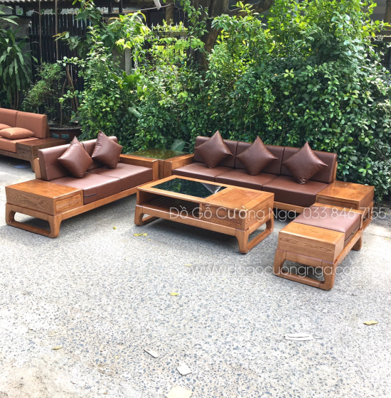 Bộ Bàn Ghế Sofa Hai Văng Gỗ Sồi Nga Hiện Đại - Kèm Nệm 