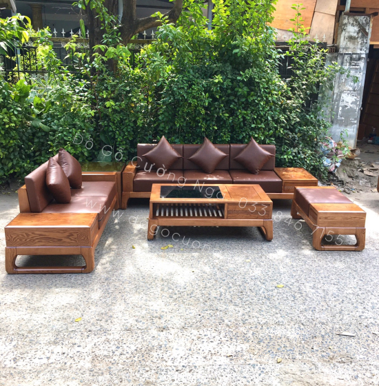 Bộ Bàn Ghế Sofa Hai Văng Gỗ Sồi Nga Hiện Đại - Kèm Nệm 