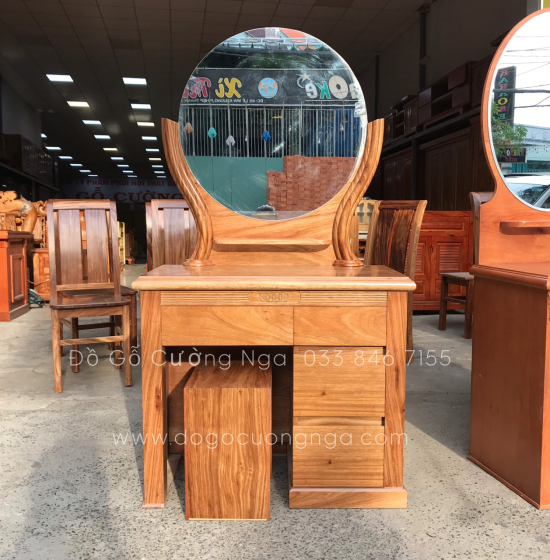 Bàn Trang Điểm Gỗ Hương Xám 80cm Gương Tròn Giá Rẻ TĐ 020