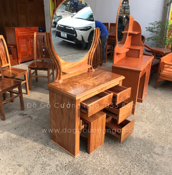 Bàn Trang Điểm Gỗ Hương Xám 80cm Gương Tròn Giá Rẻ TĐ 020