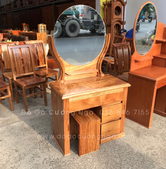 Bàn Trang Điểm Gỗ Hương Xám 80cm Gương Tròn Giá Rẻ TĐ 020