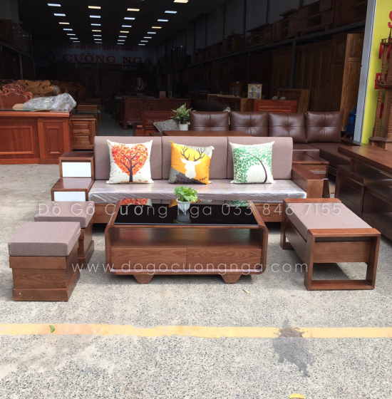 Bộ Ghế Sofa Văng Ngăn Kéo 2m3 Kèm Nệm - Lau Màu Óc Chó 