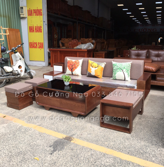 Bộ Ghế Sofa Văng Ngăn Kéo 2m3 Kèm Nệm - Lau Màu Óc Chó 