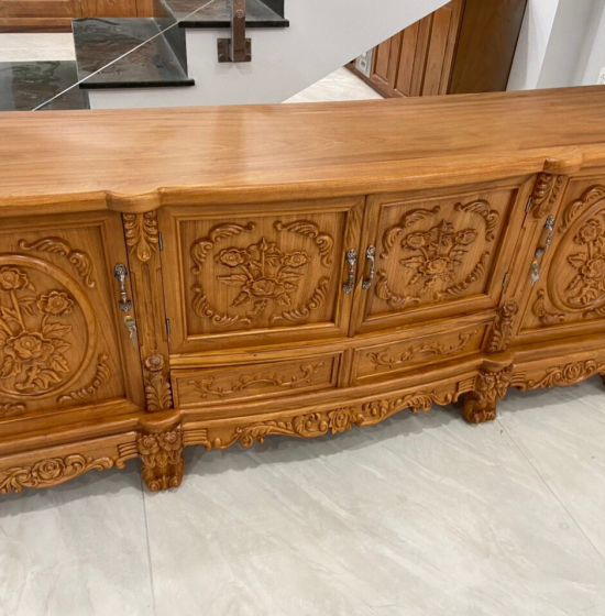 Kệ tivi gỗ Gõ Đỏ mẫu hoa hồng cao cấp KG 07