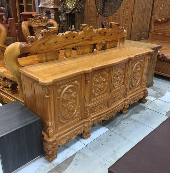 Kệ tivi gỗ Gõ Đỏ mẫu hoa hồng cao cấp KG 07