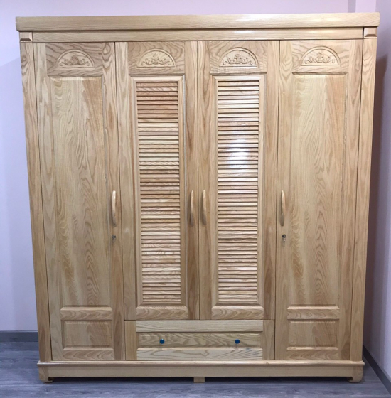 Tủ qần áo gỗ sồi ng 4 cánh lá sách hiện đại 