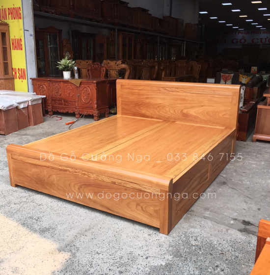 Giường ô kéo gỗ gõ đỏ hiện đại - mẫu chỉ hoa