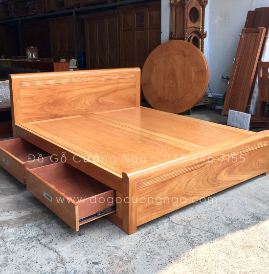Giường ô kéo gỗ gõ đỏ hiện đại - mẫu chỉ hoa