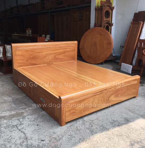 Giường ô kéo gỗ gõ đỏ hiện đại - mẫu chỉ hoa