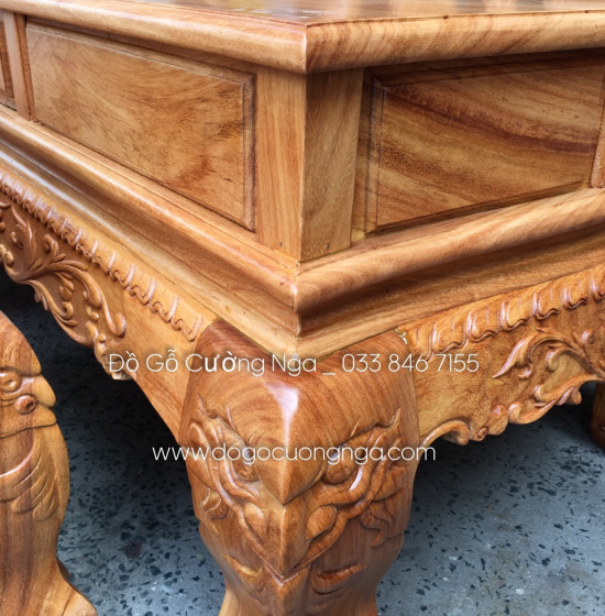 Bộ ghế salon gỗ gõ đỏ tay 12 chạm đào - mặt liền tấm 