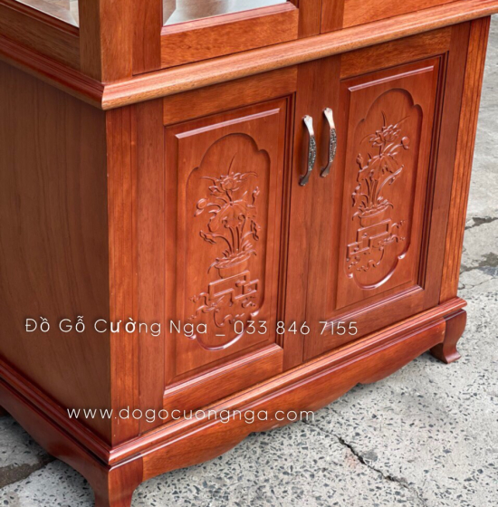 Tủ rượu vuông gỗ Xoan Đào phào cong - 80cm TG 09