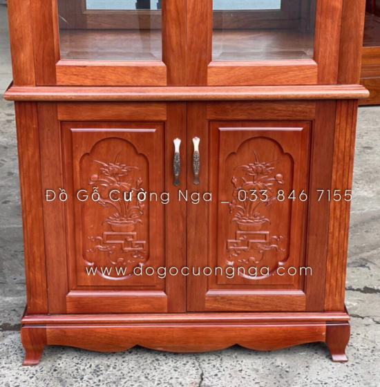 Tủ rượu vuông gỗ Xoan Đào phào cong - 80cm TG 09