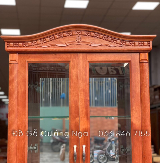 Tủ rượu vuông gỗ Xoan Đào phào cong - 80cm TG 09