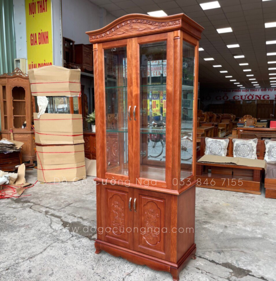 Tủ rượu vuông gỗ Xoan Đào phào cong - 80cm TG 09
