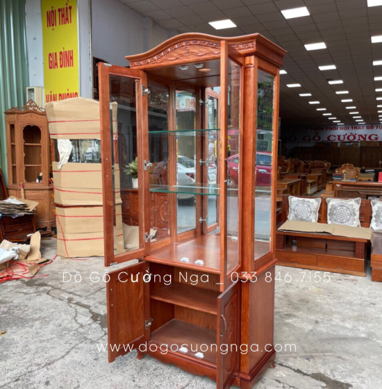 Tủ rượu vuông gỗ Xoan Đào phào cong - 80cm TG 09