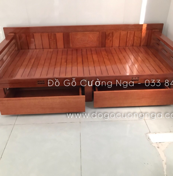 Giường gấp ô kéo gỗ sồi 1m2x1m9 - màu cánh gián 