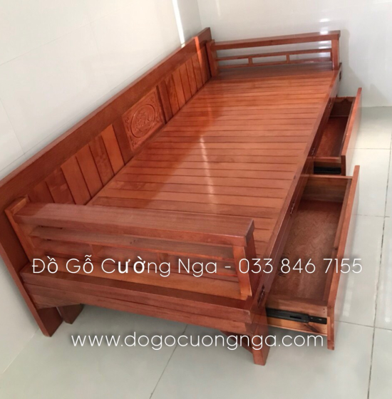 Giường gấp ô kéo gỗ sồi 1m2x1m9 - màu cánh gián 