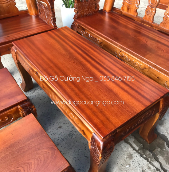 Bộ bàn ghế gỗ tràm tay 12 chạm rồng phượng 