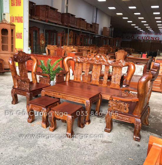 Bộ bàn ghế gỗ tràm tay 12 chạm rồng phượng 