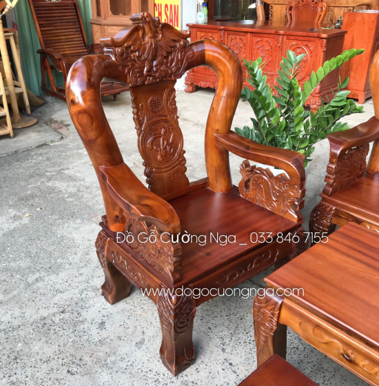 Bộ bàn ghế gỗ tràm tay 12 chạm rồng phượng 