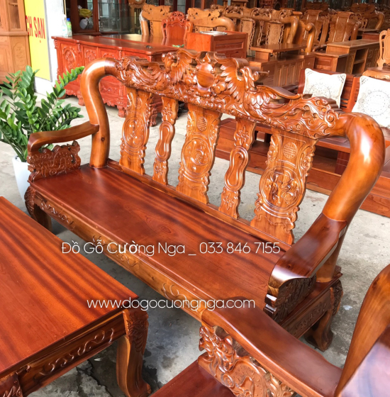 Bộ bàn ghế gỗ tràm tay 12 chạm rồng phượng 