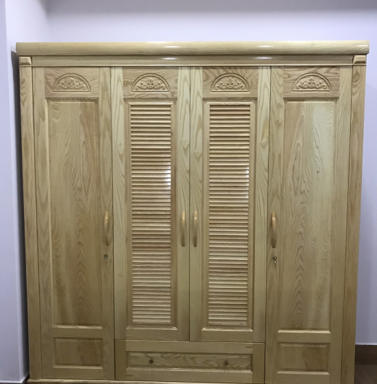 Tủ qần áo gỗ sồi ng 4 cánh lá sách hiện đại 