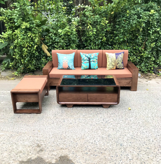 Bộ Ghế Sofa Văng Gỗ Sồi Nga 2m - Lau Màu Óc Chó Hiện Đại Kèm Nệm