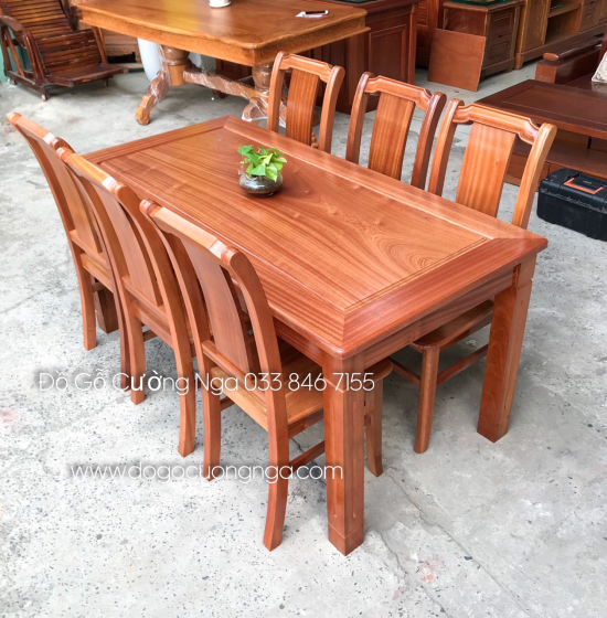 Bộ bàn ăn gỗ Xoan Đào 6 ghế - 1m6 mặt liền hiện đại BG 046