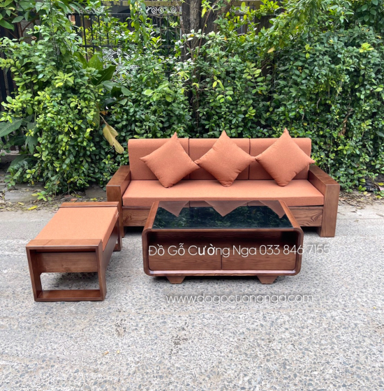 Bộ Bàn Ghế Sofa Văng Gỗ Sồi Kèm Nệm