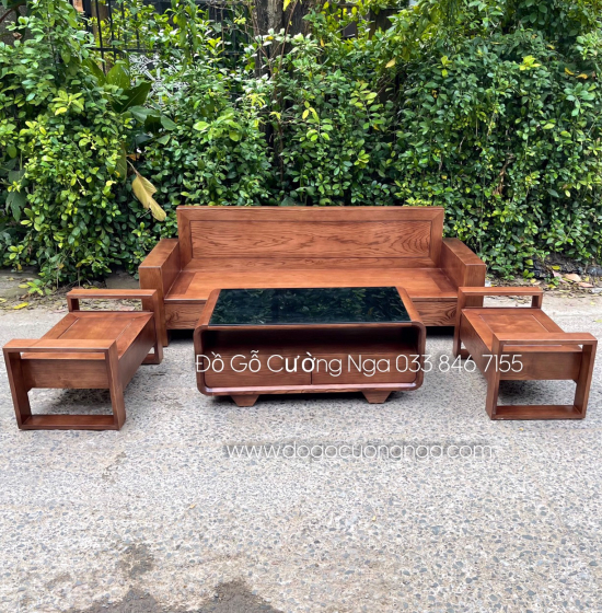 Bộ Bàn Ghế Sofa Văng Gỗ Sồi Kèm Nệm
