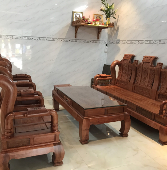 Bộ bàn ghế salon gỗ hương đá cột 12 - mẫu tần thủy hoàng