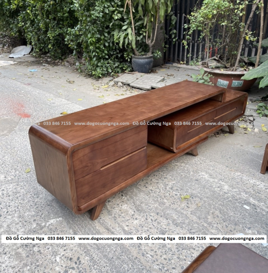 Kệ Tivi Rút Gỗ Sồi Nga Hiện Đại Lau Màu Óc Chó KG 038