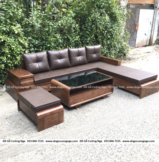 Bộ Ghế Sofa Gỗ Sồi Nga Lau Màu Óc Chó Kèm Nệm Chân Cuốn - Vế Phải 
