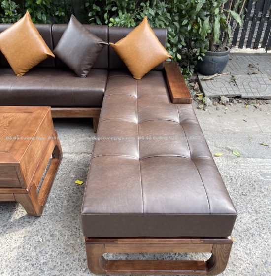 Bàn Ghế Sofa Góc L Gỗ Sồi Nga Màu Óc Chó Cao Cấp
