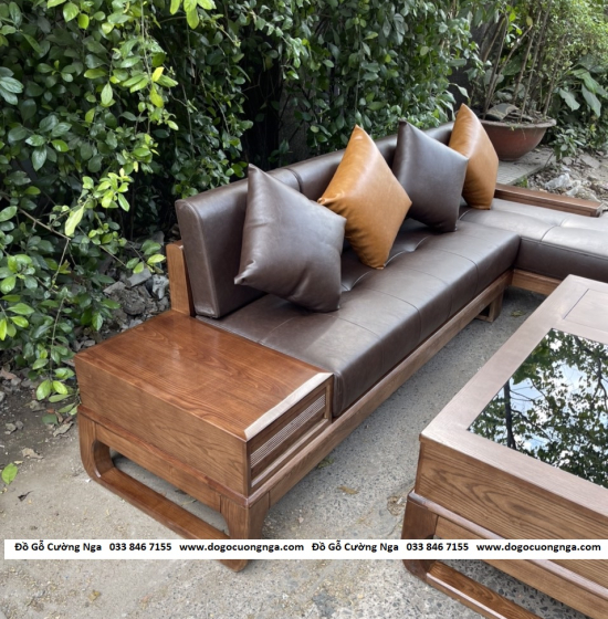 Bàn Ghế Sofa Góc L Gỗ Sồi Nga Màu Óc Chó Cao Cấp