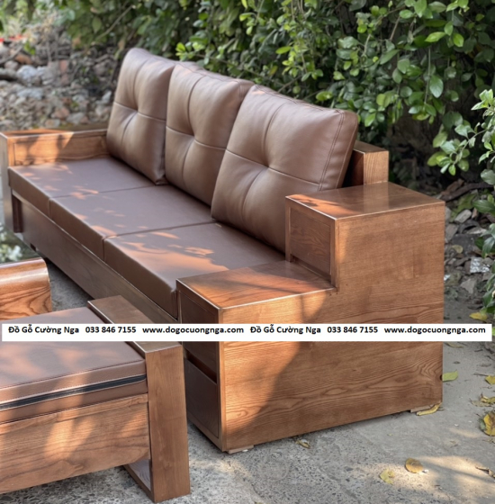 Bộ Bàn Ghế Sofa Văng 2m3 Gỗ Sồi Nga Lau Màu Óc Chó 