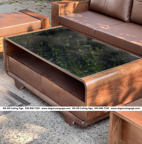 Bộ Bàn Ghế Sofa Văng 2m3 Gỗ Sồi Nga Lau Màu Óc Chó 